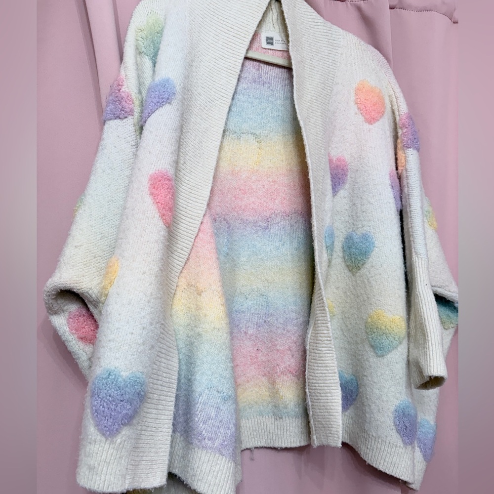 Look By M New York - Pastel Heart Ribbed Knit Cardigan - One Size - Picture 4 of 4